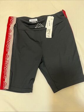 Kappa NWT Skin Fit Women’s Black Bike Shorts. With Red Logo Side Stripes Size M.